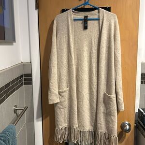 Oatmeal cashmere open long cardigan with fringes by Chico Black Label